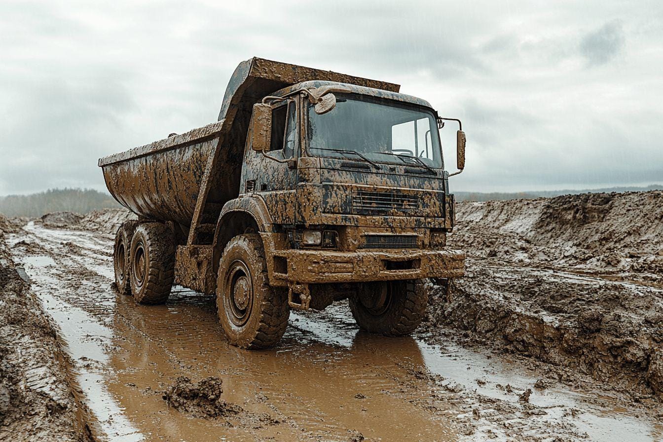 Location de camion benne pour évacuer la boue de chantier en terrain humide