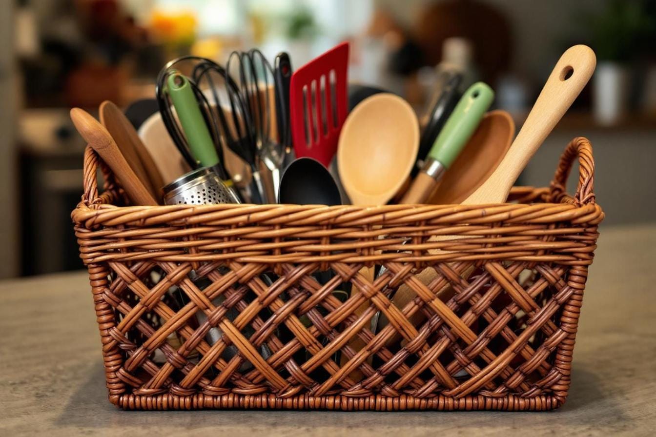 Sac en osier pour organiser la cuisine : l’allié naturel des accessoires bien rangés