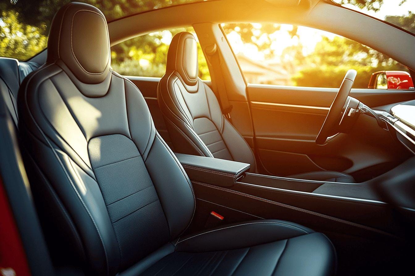 Sièges avant d'une Tesla protégés par une housse sur-mesure